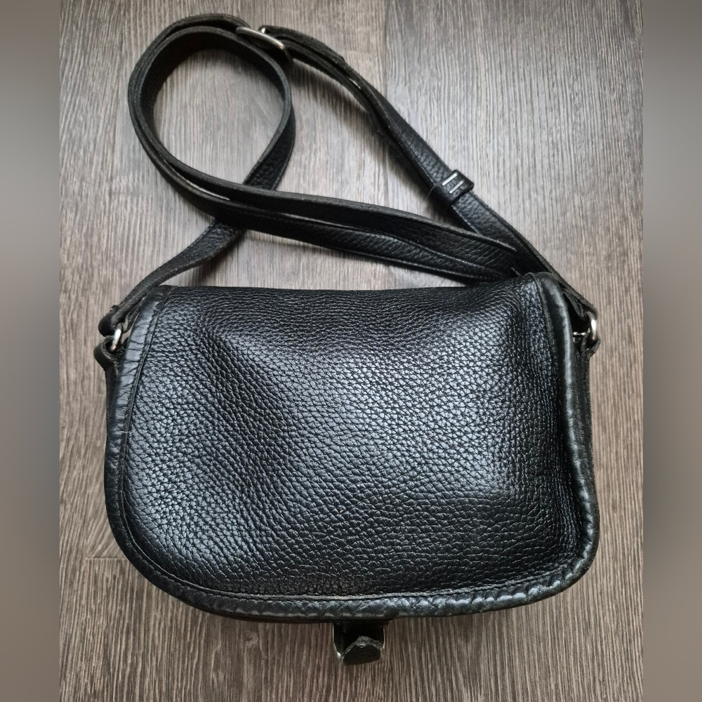 Roots Black Pebbled Leather Saddle Bag Shoulder Crossbody Bag. Vintage 80s - Picture 3 of 13